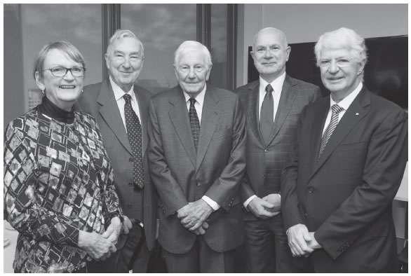 Gathered at the ceremonial sitting of the amalgamated Administrative Appeals Tribunal on 1 July 2015 were five Presidents of the Tribunal: the Hon Acting Justice Jane Mathews AO, the Hon Sir Gerard Brennan AC KBE QC, the Hon Daryl Davies QC, the Hon Justice Kerr and the Hon Garry Downes AM QC.