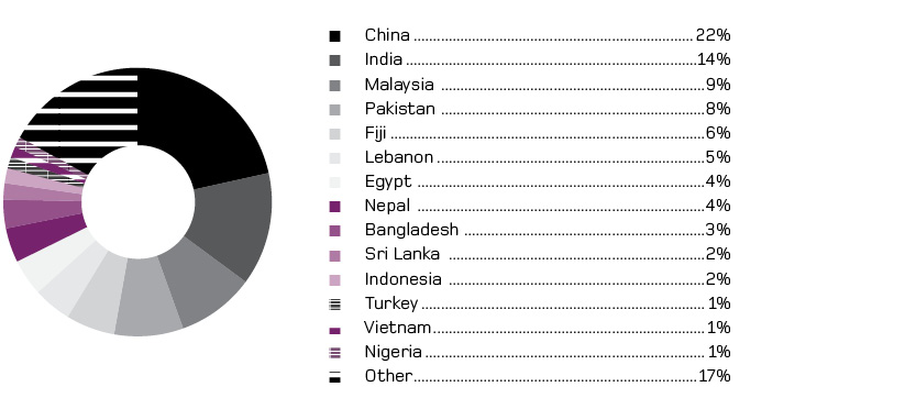 Circular Graph – RRT Lodgements by Country for Applicants other than Unauthorised Maritime Arrivals. China 22% India 14% Malaysia 9% Pakistan 8% Fiji 6% Lebanon 5% Egypt 4% Nepal 4% Bangladesh 3% Sri Lanka 2% Turkey 1% Indonesia 2% Nigeria 1% Vietnam 1% Other 17%
