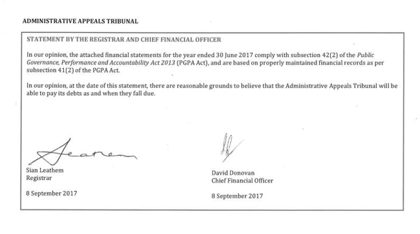 Signed statement by the Registrar and Chief Financial Officer. 